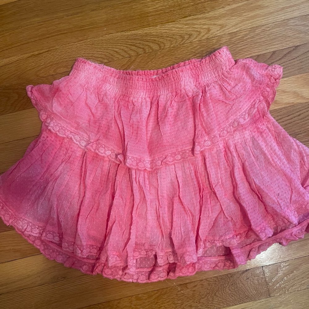 LOVESHACKFANCY Pink Ruffle Mini Skirt (Size M)